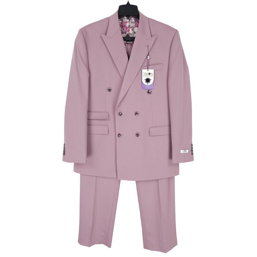 Tayion Mens Classic Fit 2 Piece Suit 46R 42x32 Mauve Purple Solid Stretch NWT